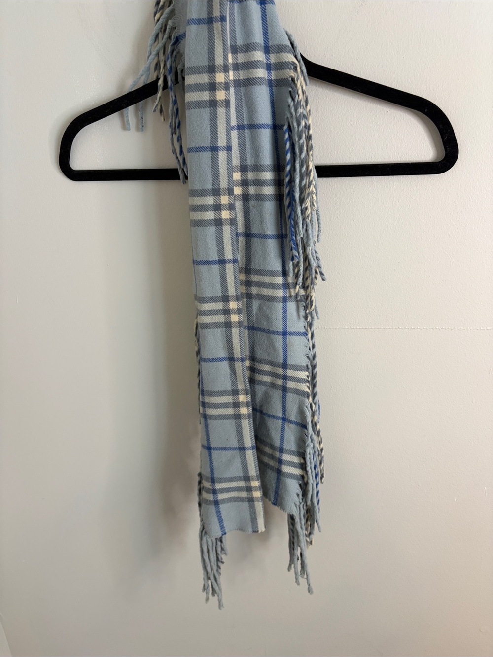 Burberry Light Blue and Cream Checked Cashmere Scarf